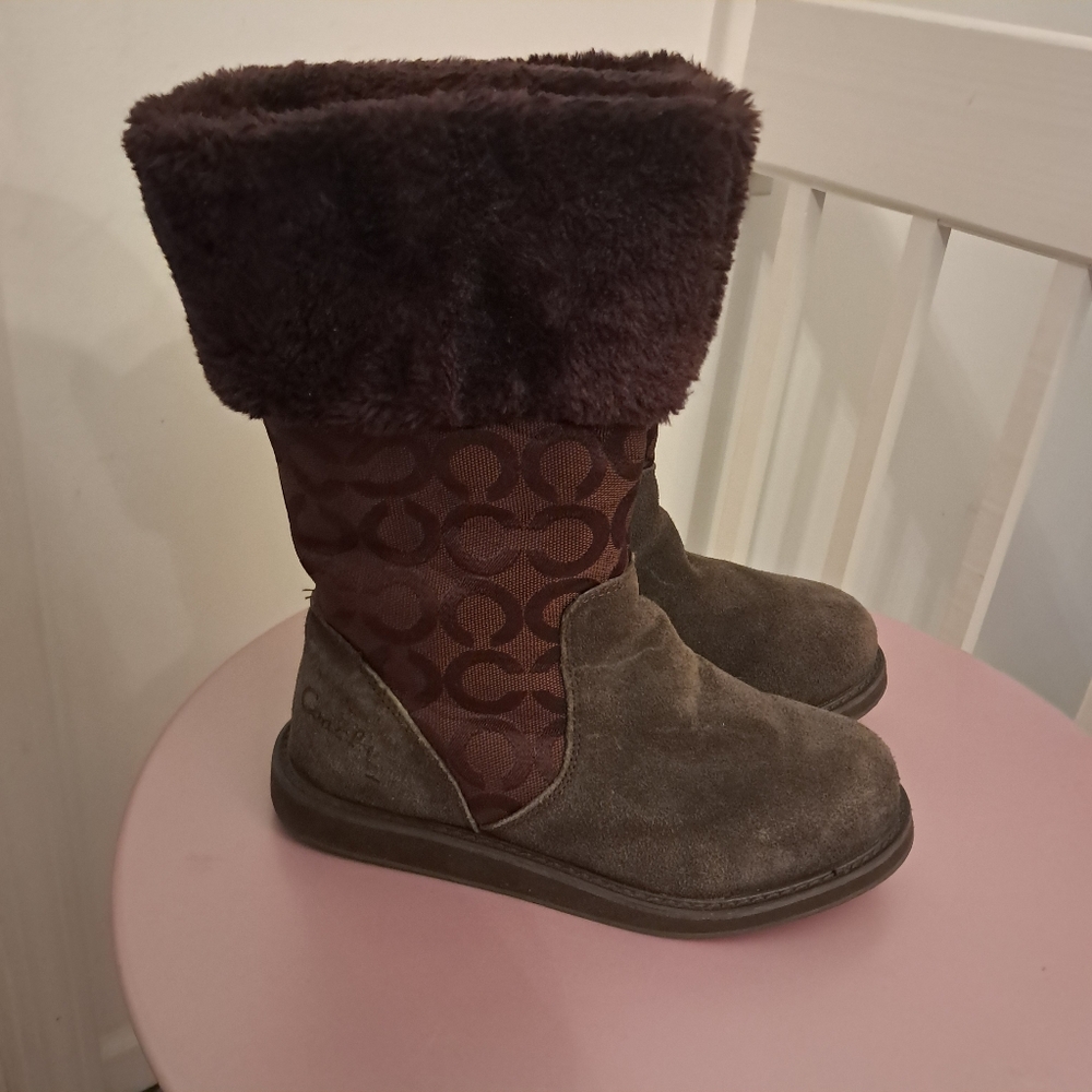 Coach Boots Women's 8 Brown Monogram Signature Kally Shearling Winter Cozy